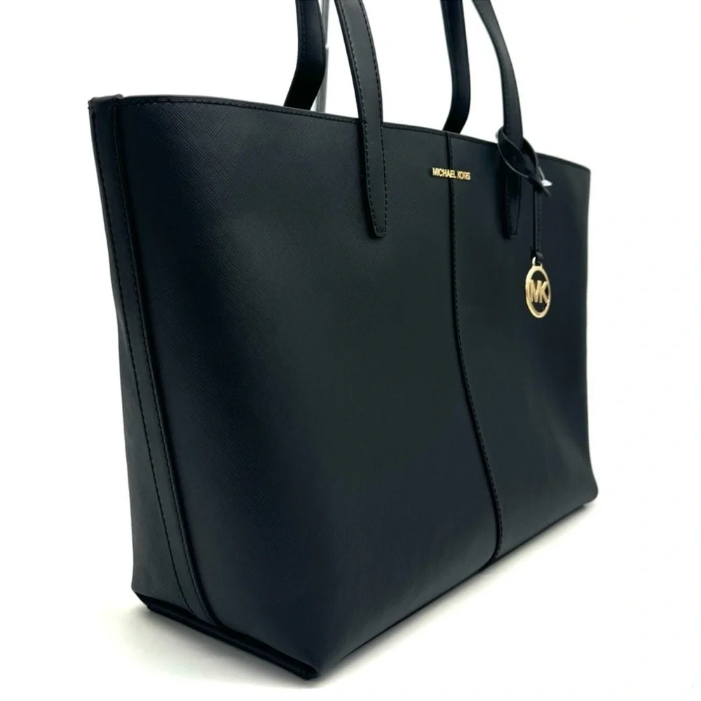 Michael Kors Medium Jet Set Travel Zip Tote Bag Black/Gold